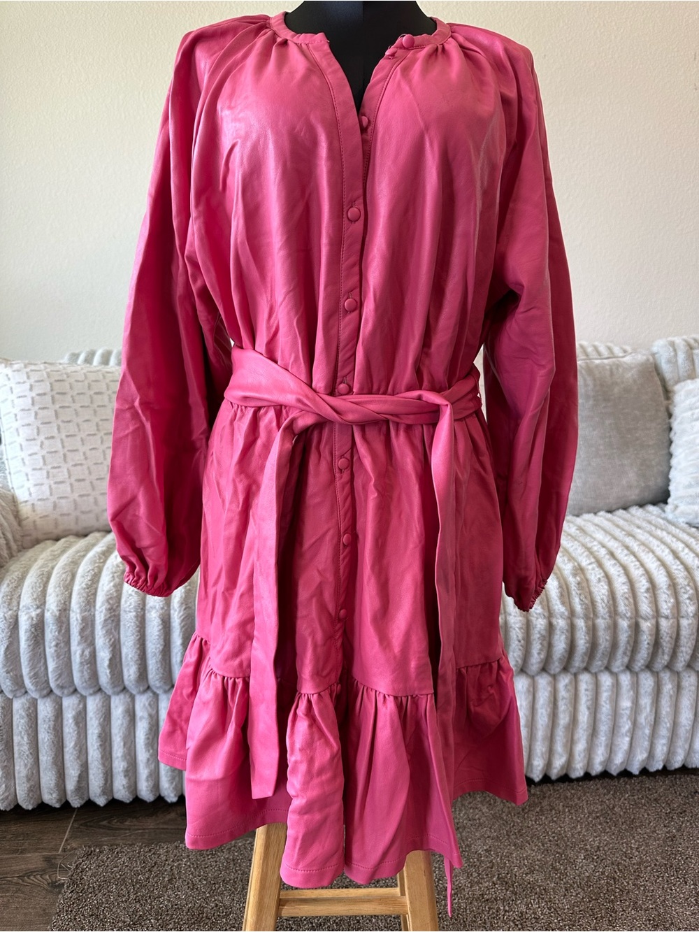 Eloquii Rose-Pink Belted Button-Front Trench Dress